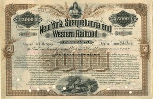 New York, Susquehanna and Western Rairoad Co. Bond Issued to Charles L. Tiffany and Signed by Lewis C. Tiffany of Tiffany and Co. Fame
